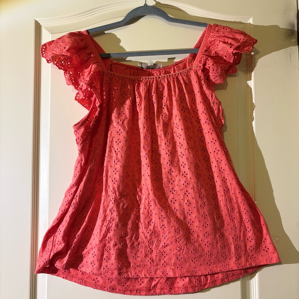 LOFT Pink Flutter Sleeve Ruffled Blouse